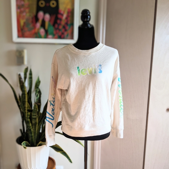 Levi's Cream and Multicolor Long Sleeve Crewneck Women's Size Small - Picture 3 of 8